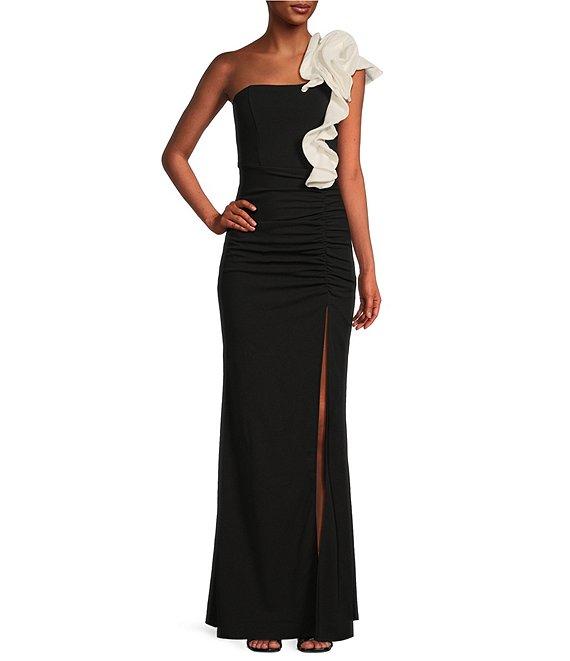 Honey and Rosie One-Shoulder Waterfall Ruffle Mermaid Gown Product Image