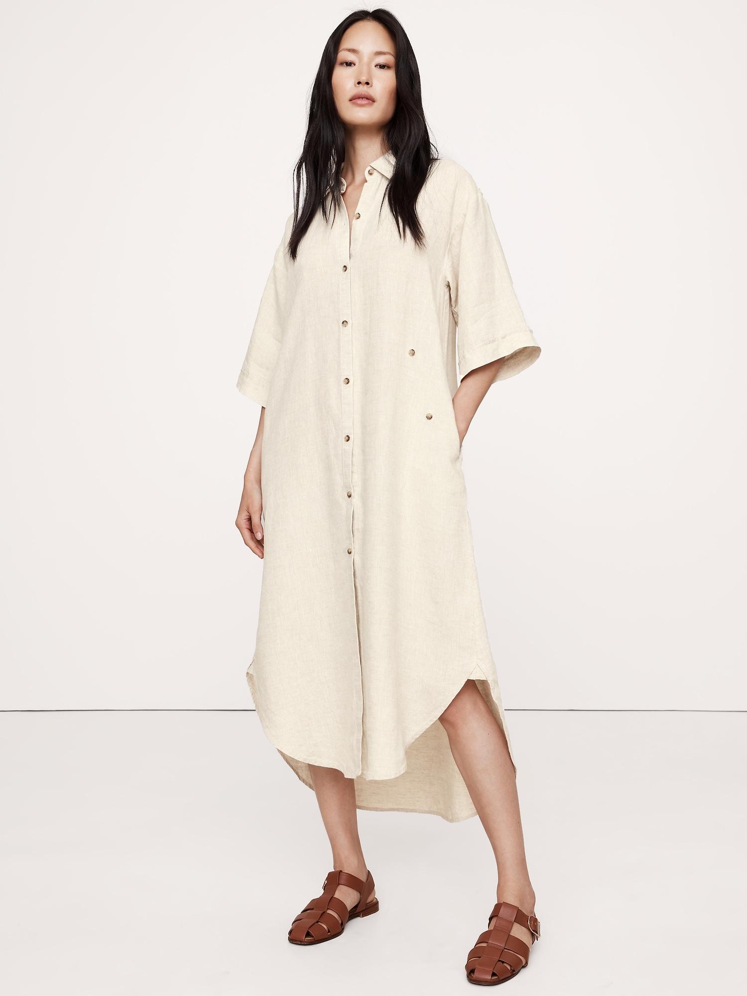 Linen Asymmetrical Shirt Dress Product Image