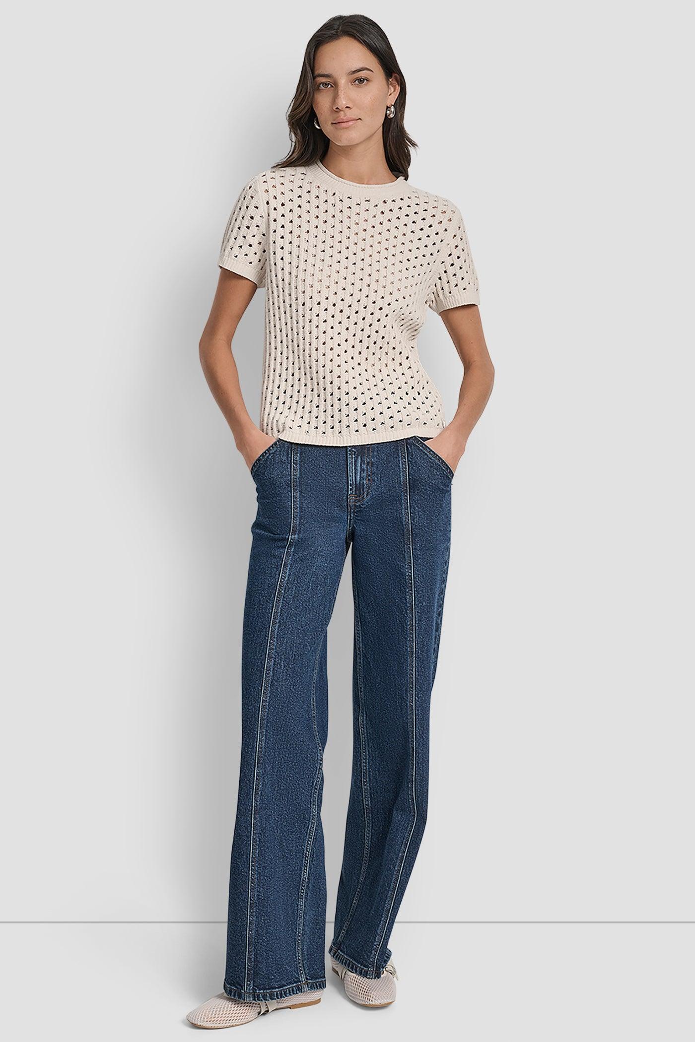 OPEN STITCH CREW NECK SHORT SLEEVE SWEATER Product Image