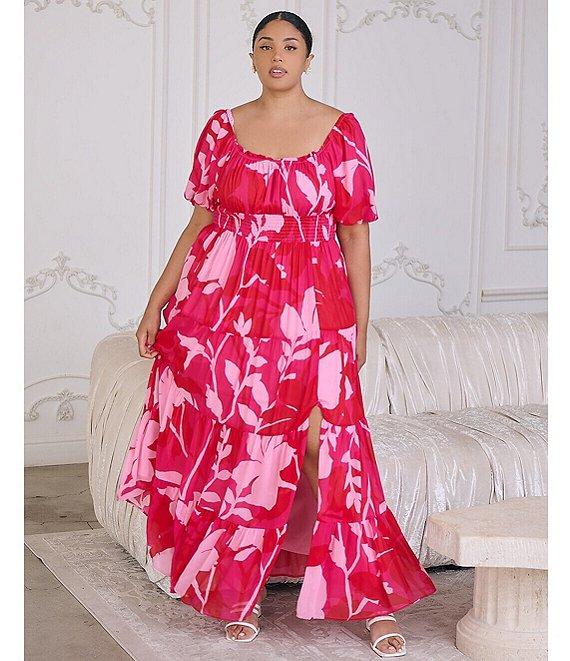 Sugarlips Plus Mila Floral Printed Puffed Sleeve Maxi Dress Product Image