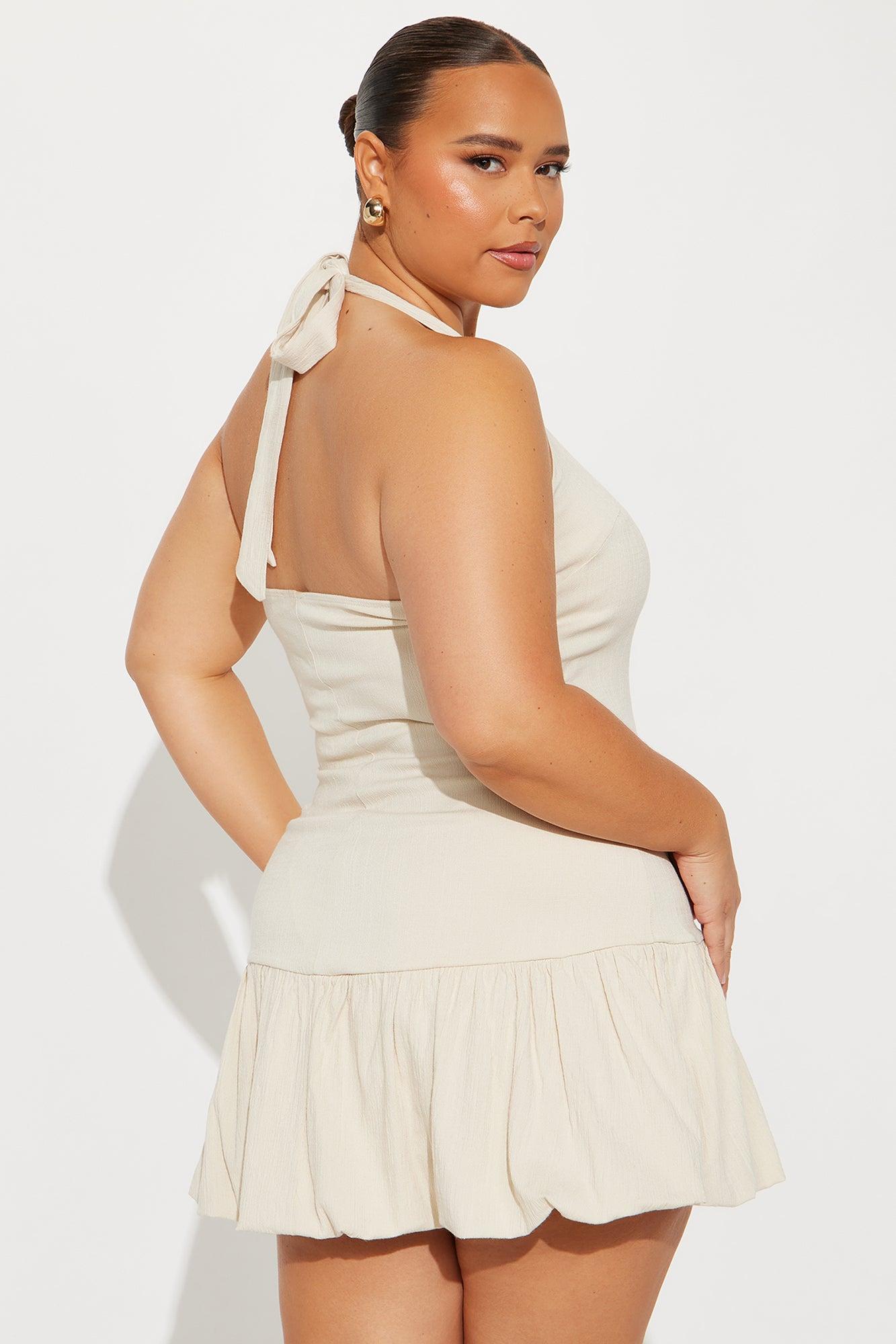 Cherish Stretch Linen Bubble Micro Mini Dress - Natural Product Image