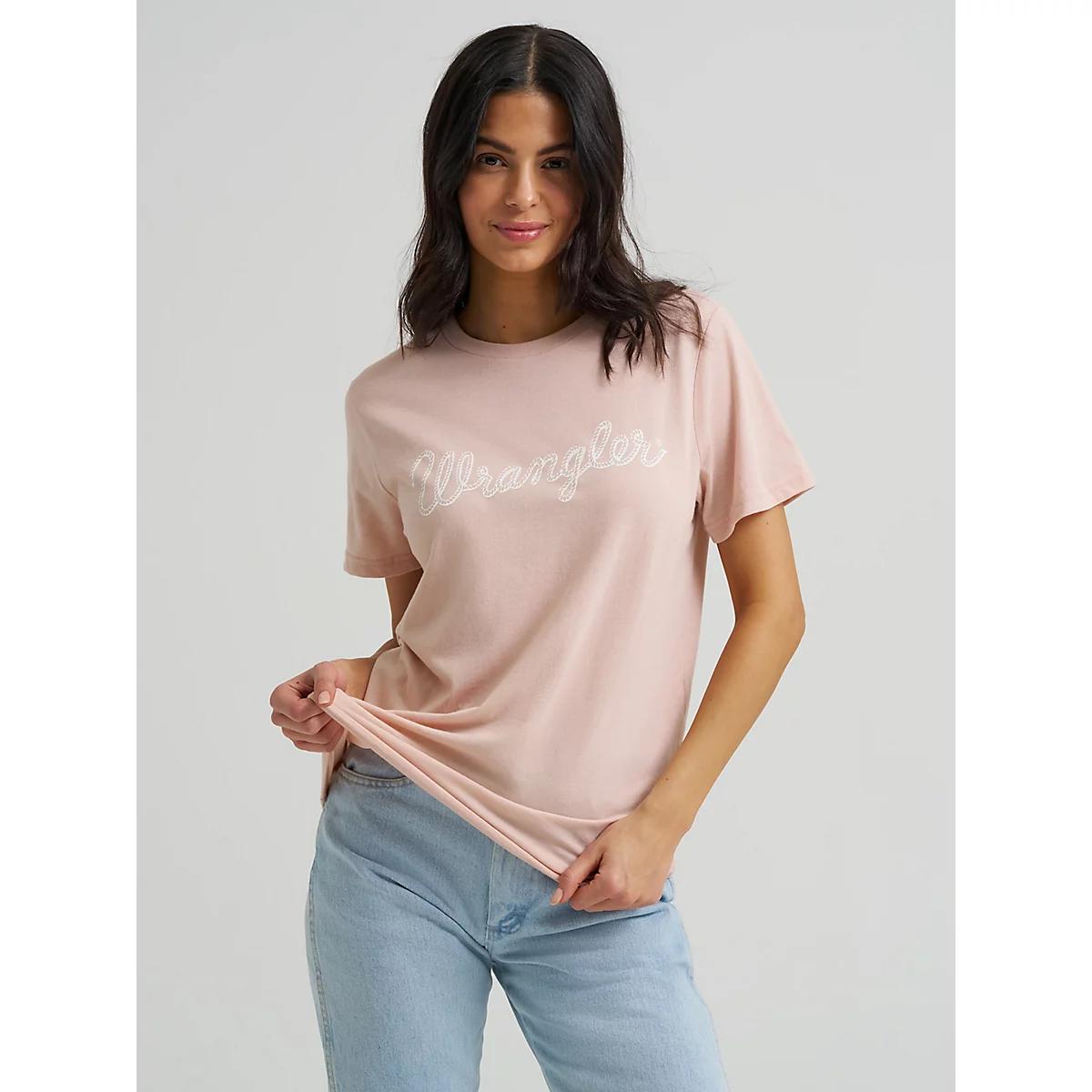 Women's Wrangler Rope Logo Reg Fit Tee in Peach Whip Heather Product Image