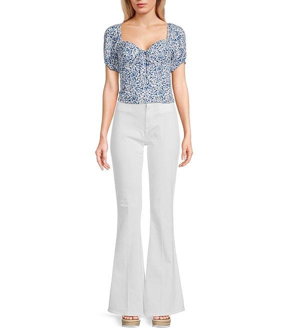 I.N. San Francisco Floral Print Sweetheart Neck Short Puff Sleeve Top Product Image