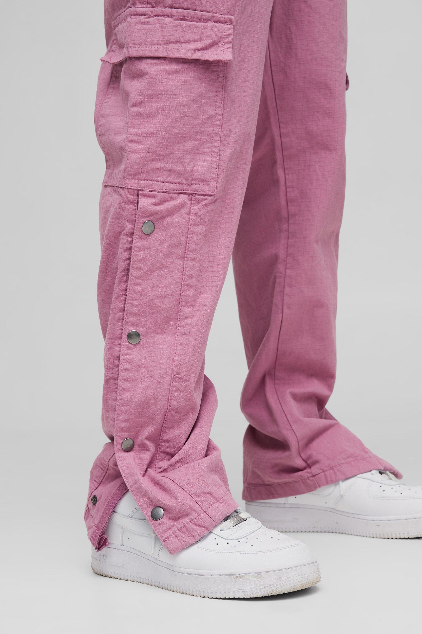 Straight Ripstop Popper Hem Branded Cargo Pants | boohooMAN USA Product Image