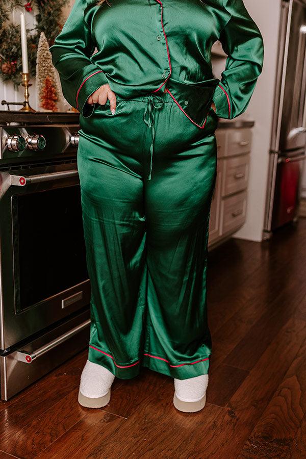 Feeling Luxurious Satin Pajama Pants in Hunter Green Curves Product Image