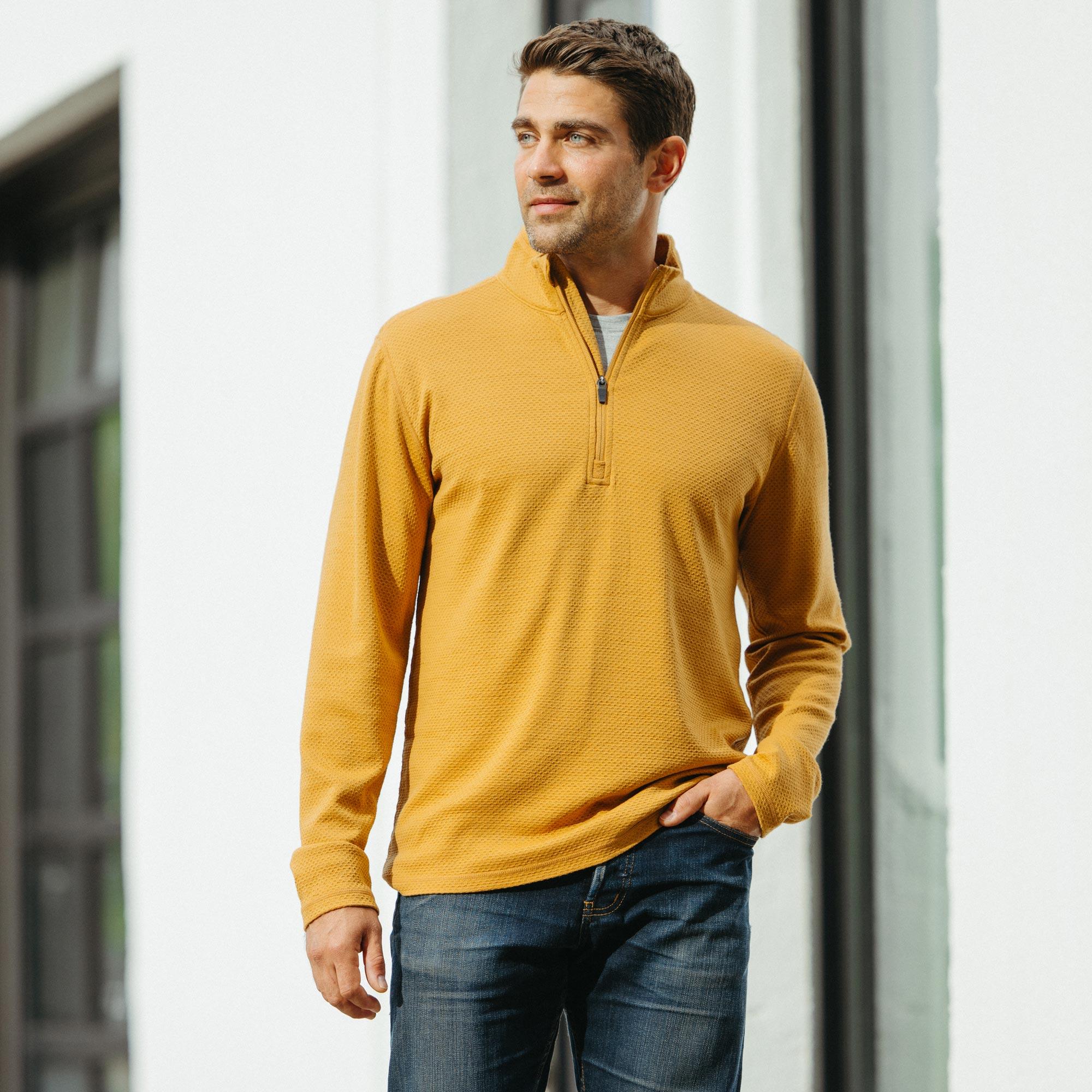 Merino Wool Honeycomb Quarter Zip | Ochre Product Image
