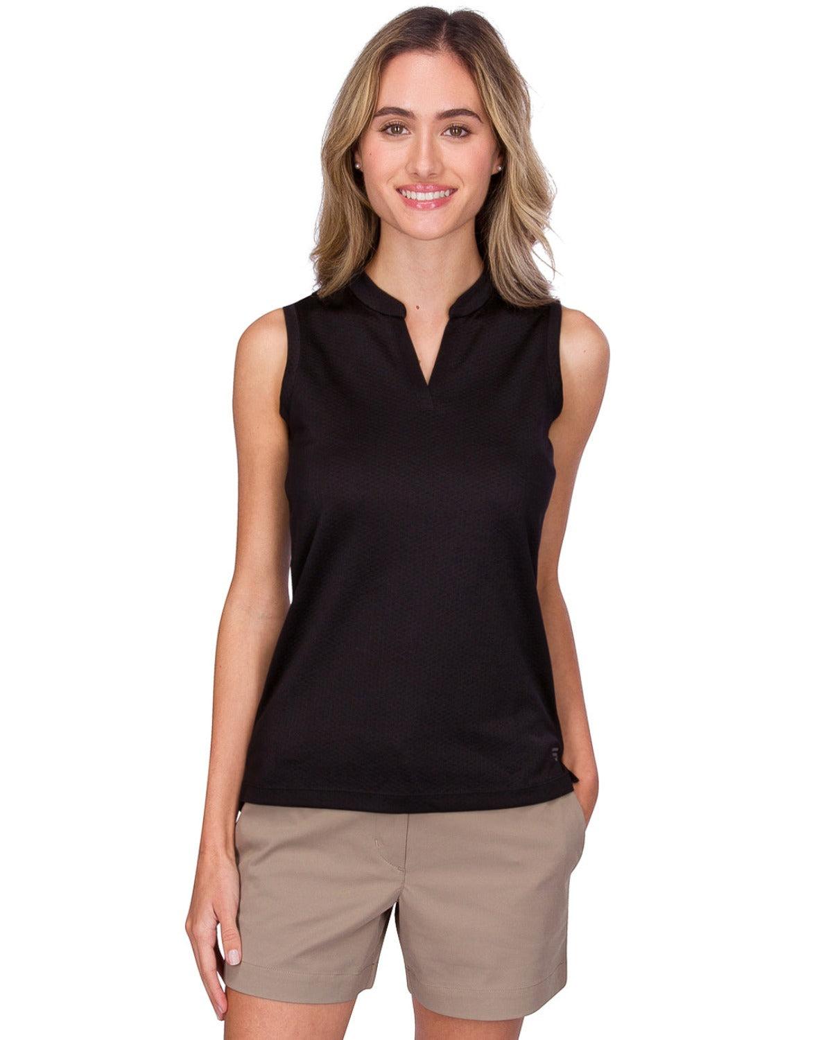 Three Sixty Six Women's Waffle-Textured Collarless Golf Polo Female Product Image