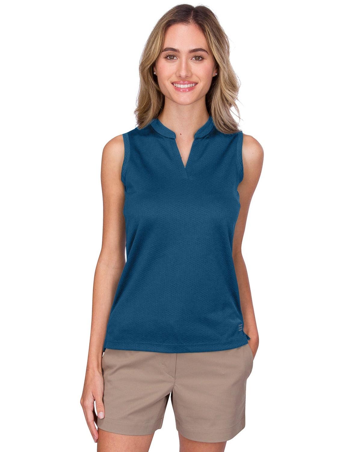 Three Sixty Six Women's Waffle-Textured Collarless Golf Polo Female Product Image