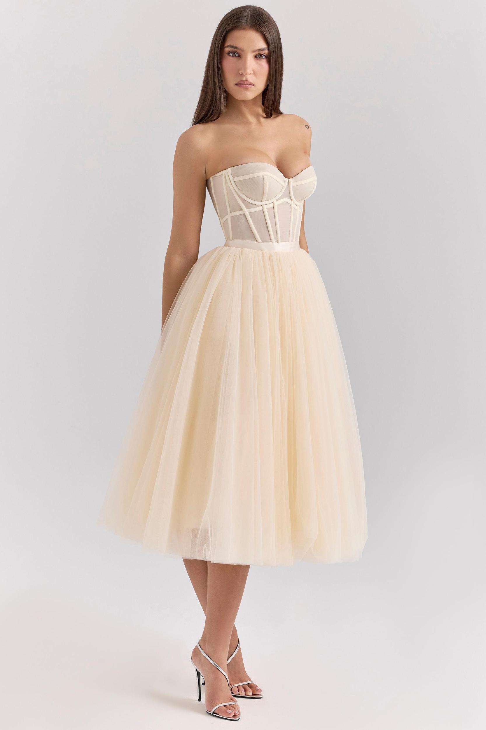 Darling  vintage cream tulle midi dress Product Image