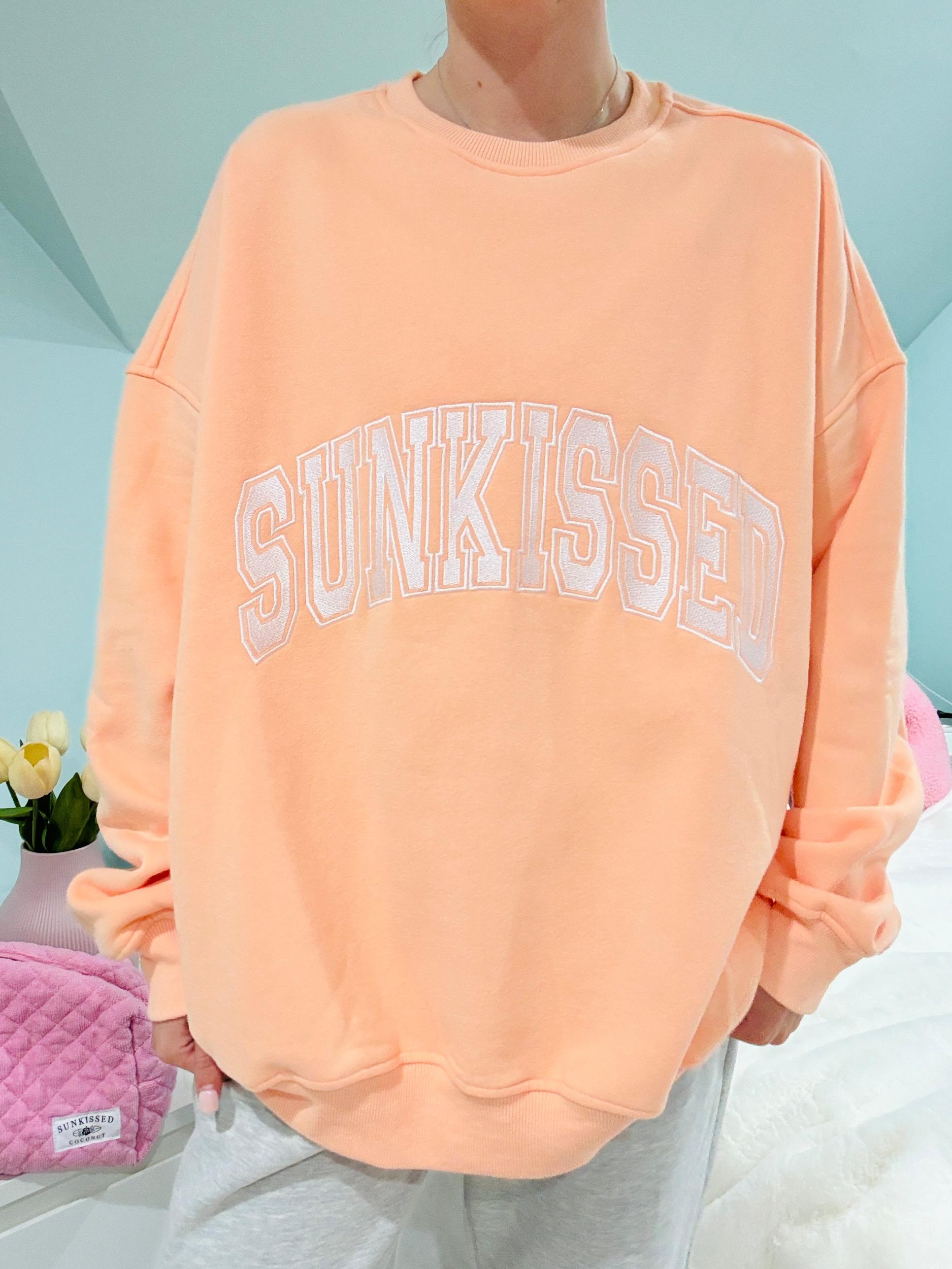 Sherbet Orange Varsity Embroider Sweatshirt Product Image
