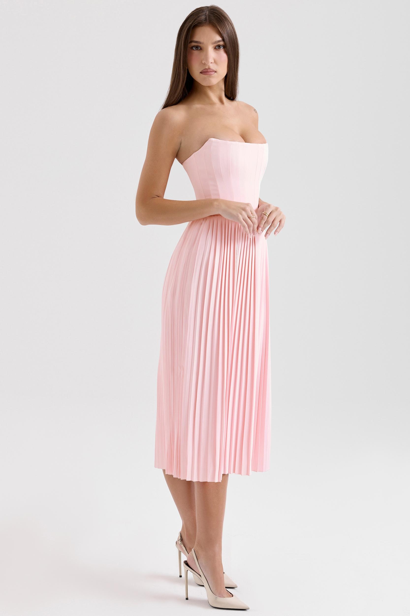 Marci  pink pleated midi corset dress Product Image