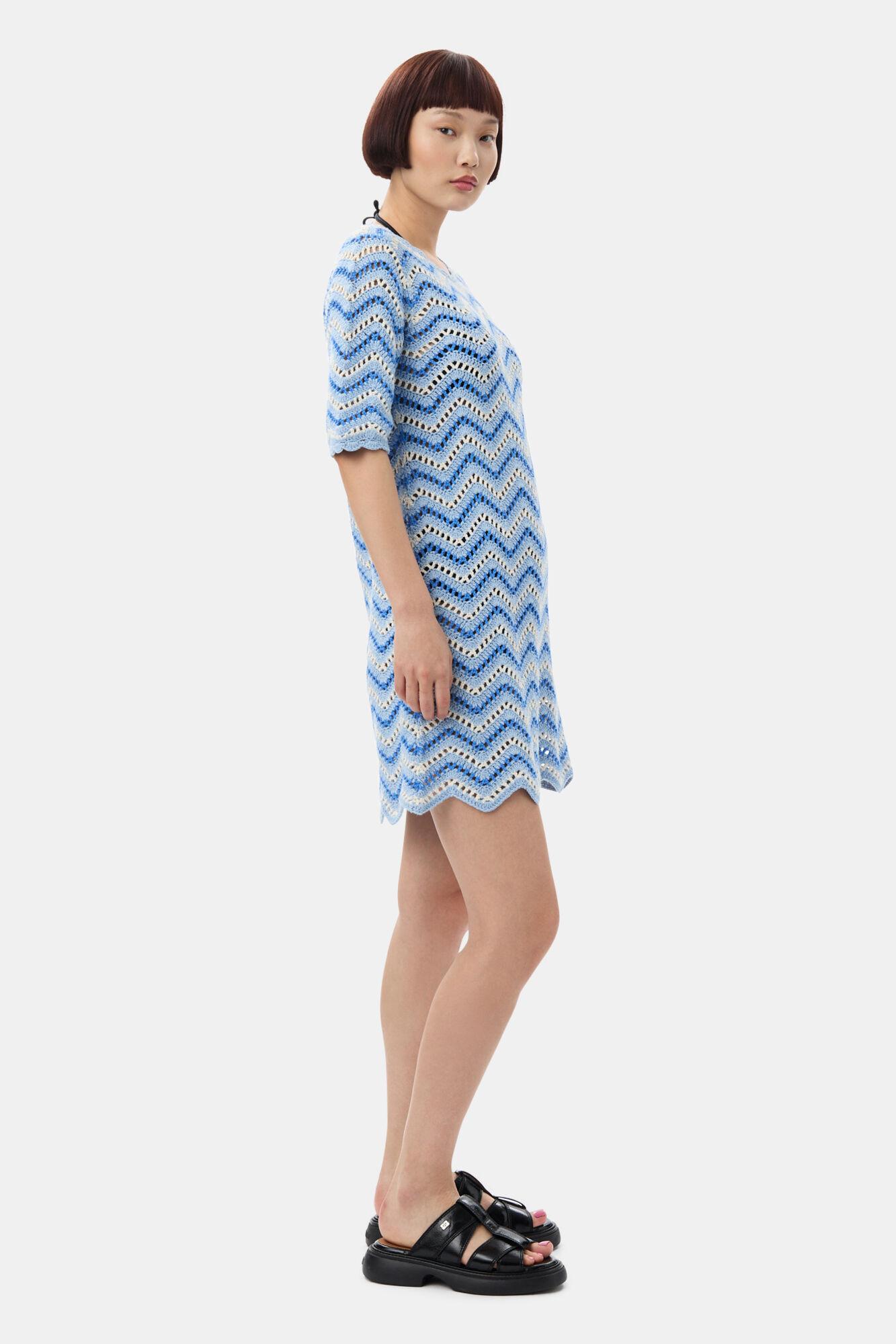 Blue Cotton Crochet Mini Dress Product Image