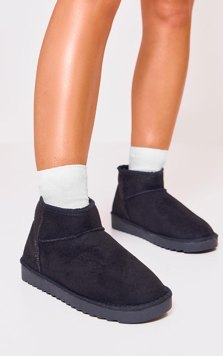 Black Faux Suede Round Toe Rigged Sole Ankle Boots Product Image