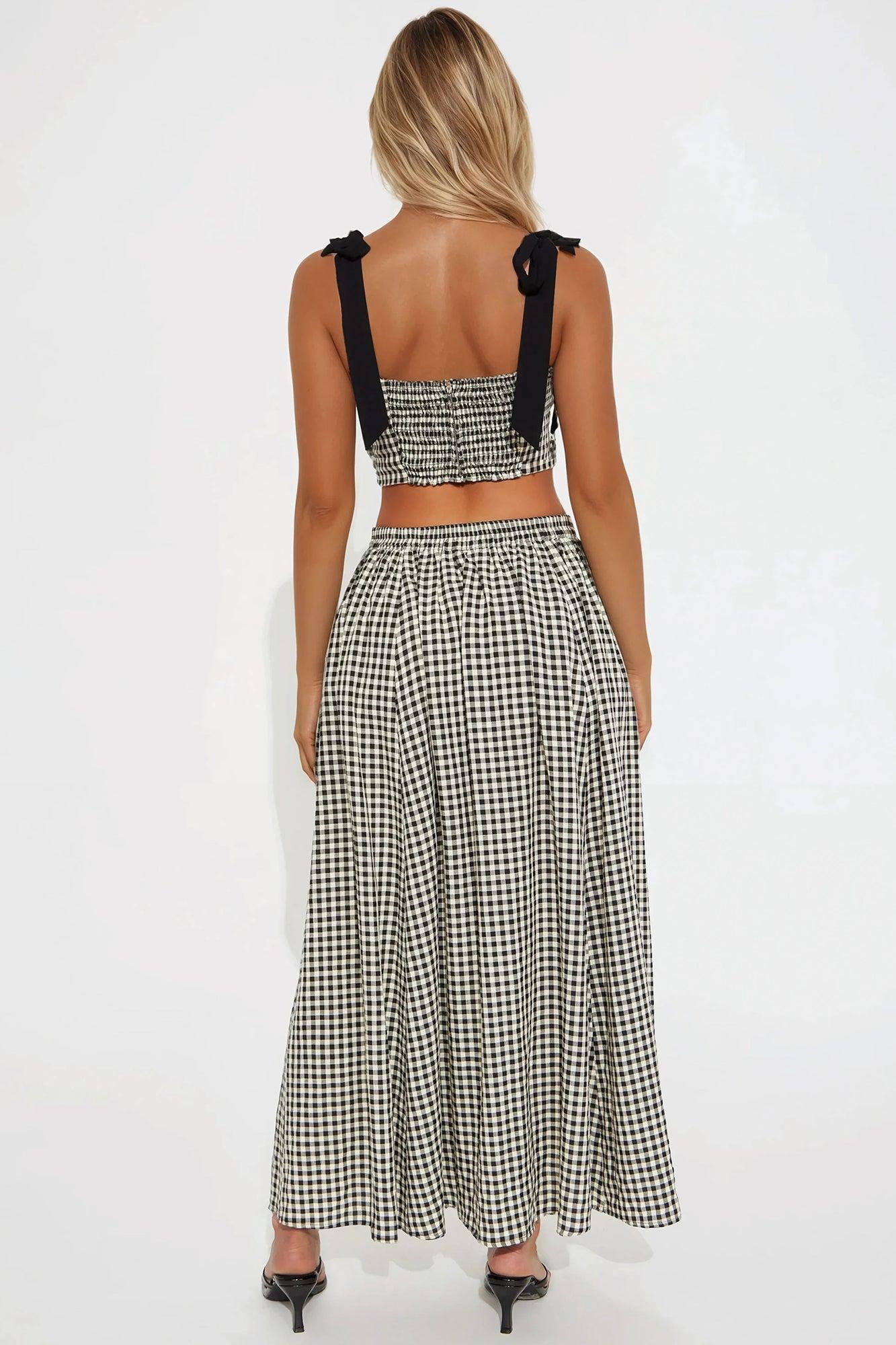 Sweetest Touch Gingham Maxi Skirt Set - Black/combo Product Image