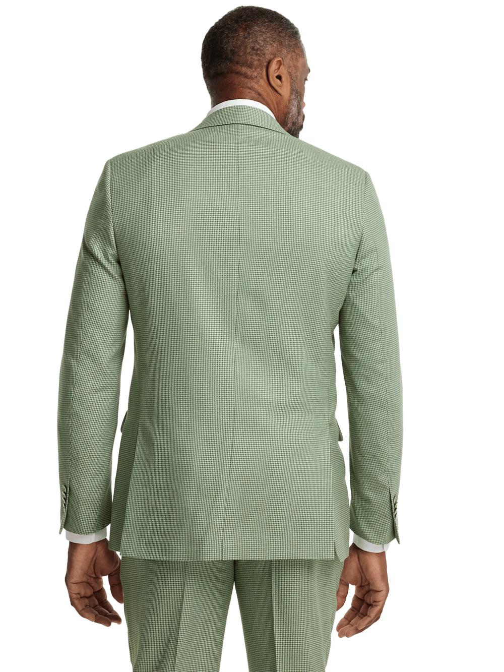 Cotton Blend Houndstooth Single Breasted Notch Lapel Suit - Green Product Image