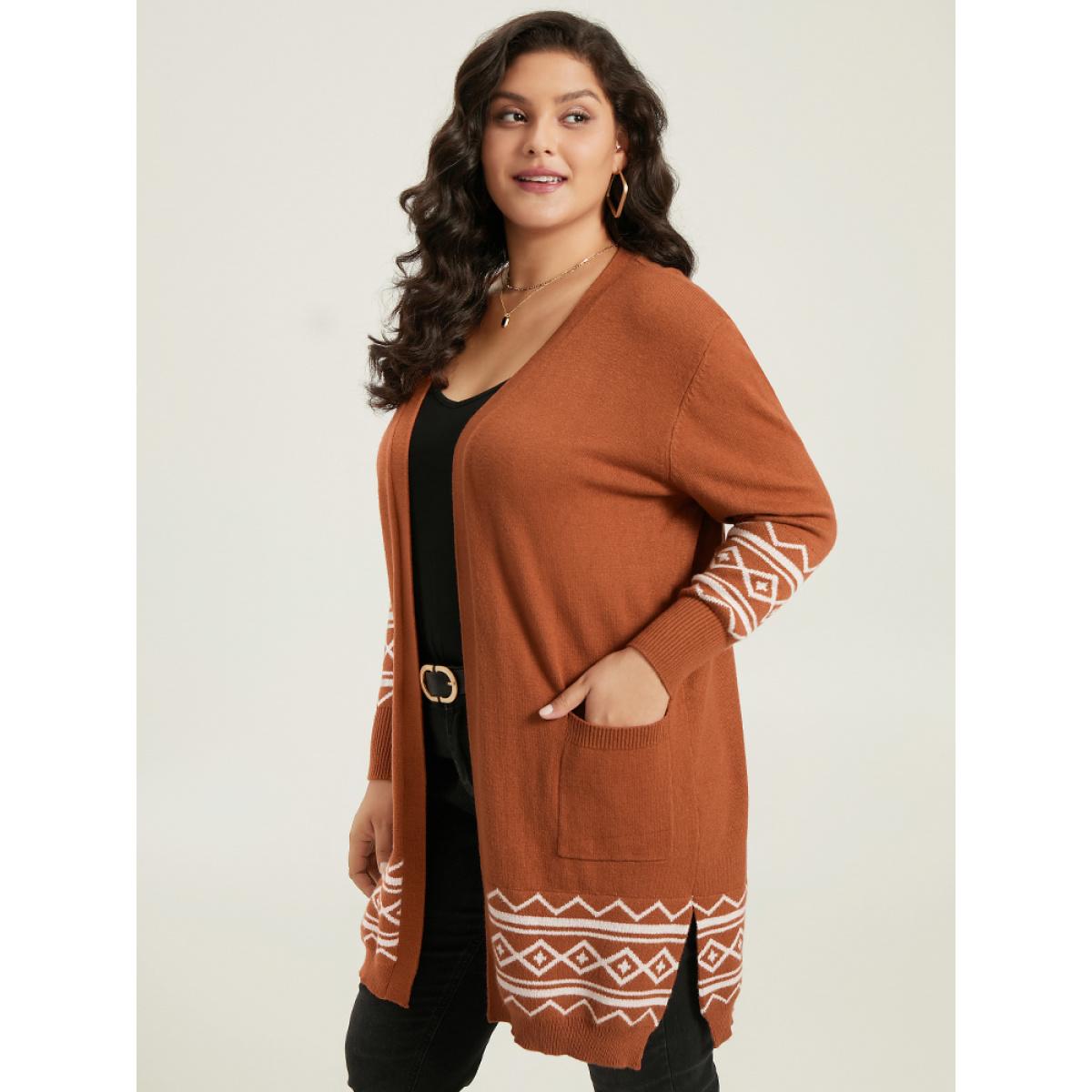 Plus Size Supersoft Essentials Bandana Split Side Cardigan Chocolate Women Casual Loose Long Sleeve Everyday Cardigans BloomChic 10/M Product Image