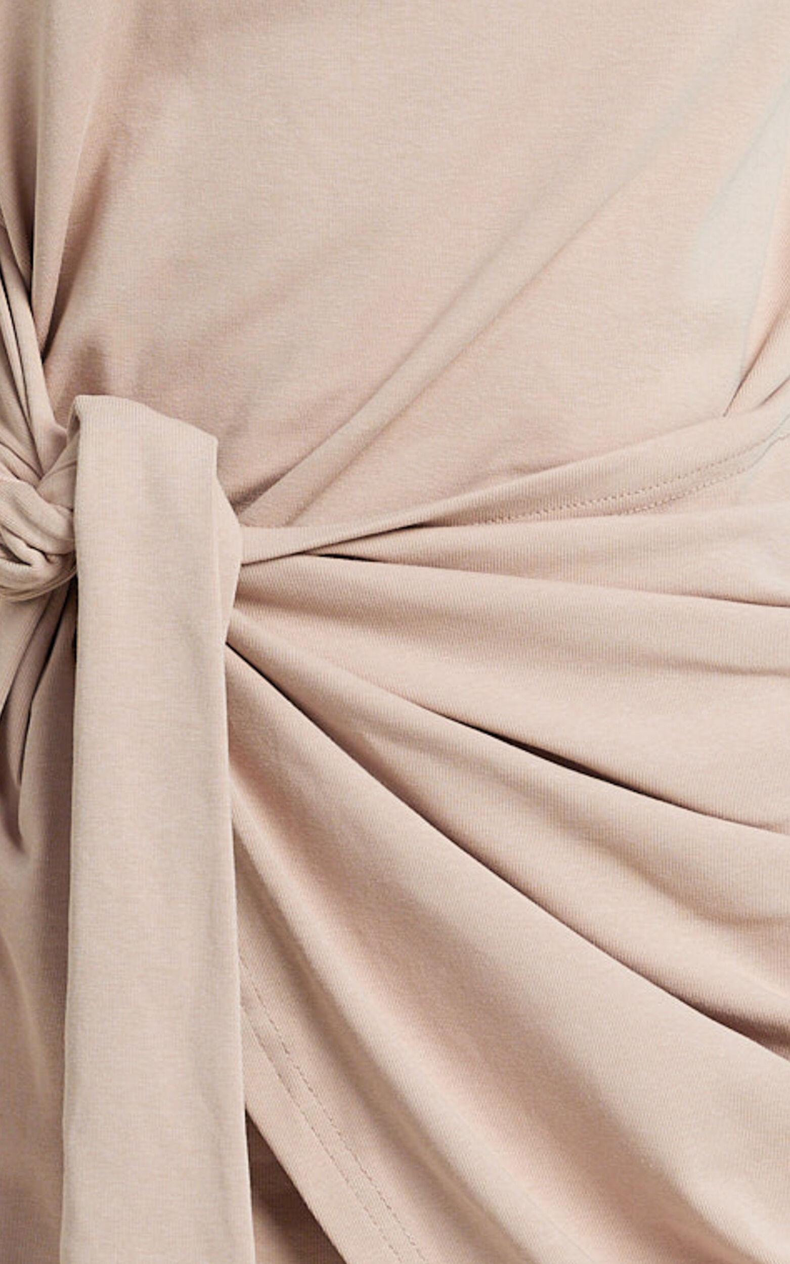 Candace Mini Dress - Faux Wrap Shift Dress in Beige Product Image