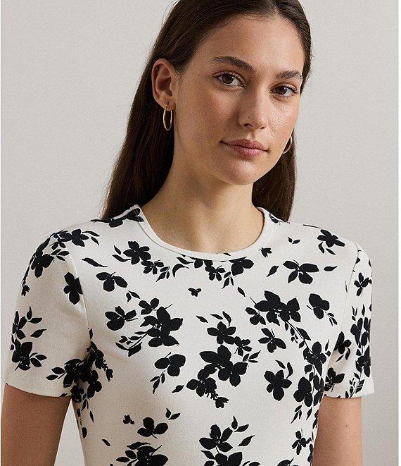 Lauren Ralph Lauren Stretch Knit Floral Print Crew Neck Short Sleeve Tee Product Image