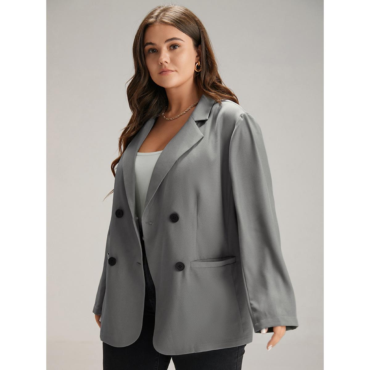 Plus Size Suit Collar Solid Double Breasted Blazer Gray Women Dailywear Plain Plain Sleeve Long Sleeve Suit Collar 10/M Pocket Casual Blazers BloomChic Product Image