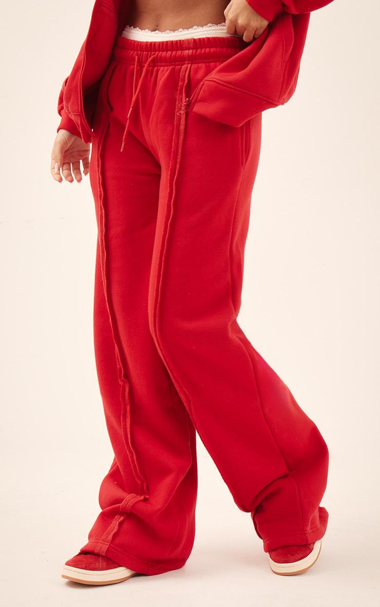 Red Oversized Wide Leg Seam Detail Sweatpants Product Image
