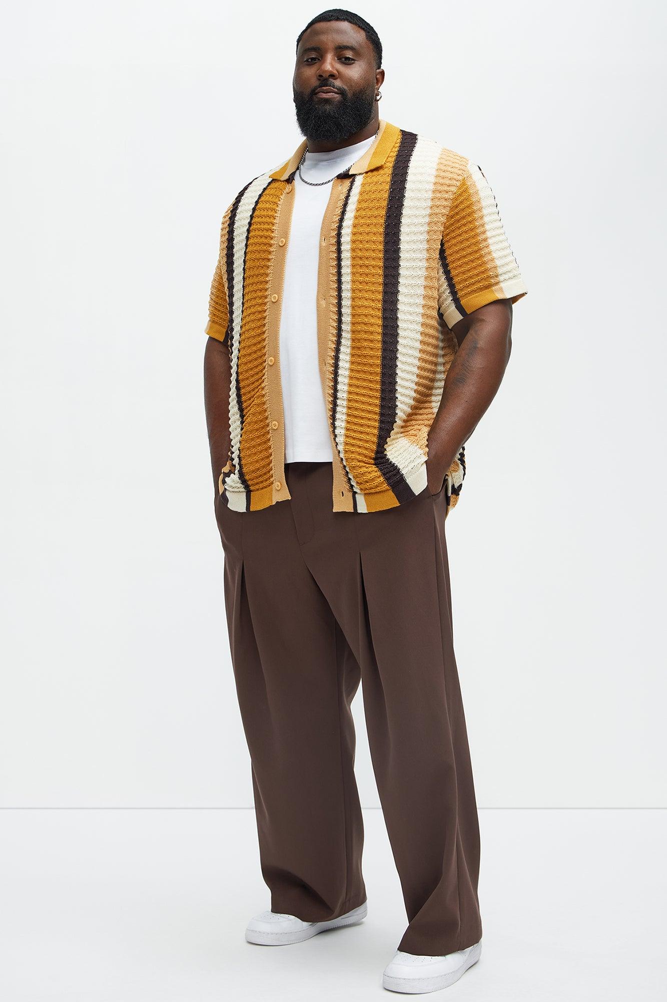 Carson Stripe Short Sleeve Knitted Shirt - Mustard/combo Product Image