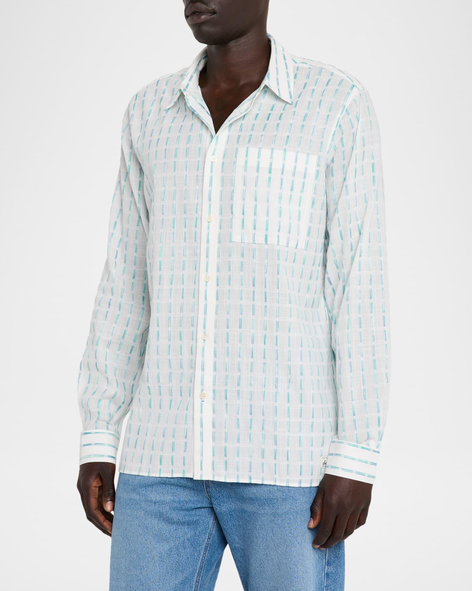 Men's Cotton Voile Stripe Casual Button-Down Shirt Product Image