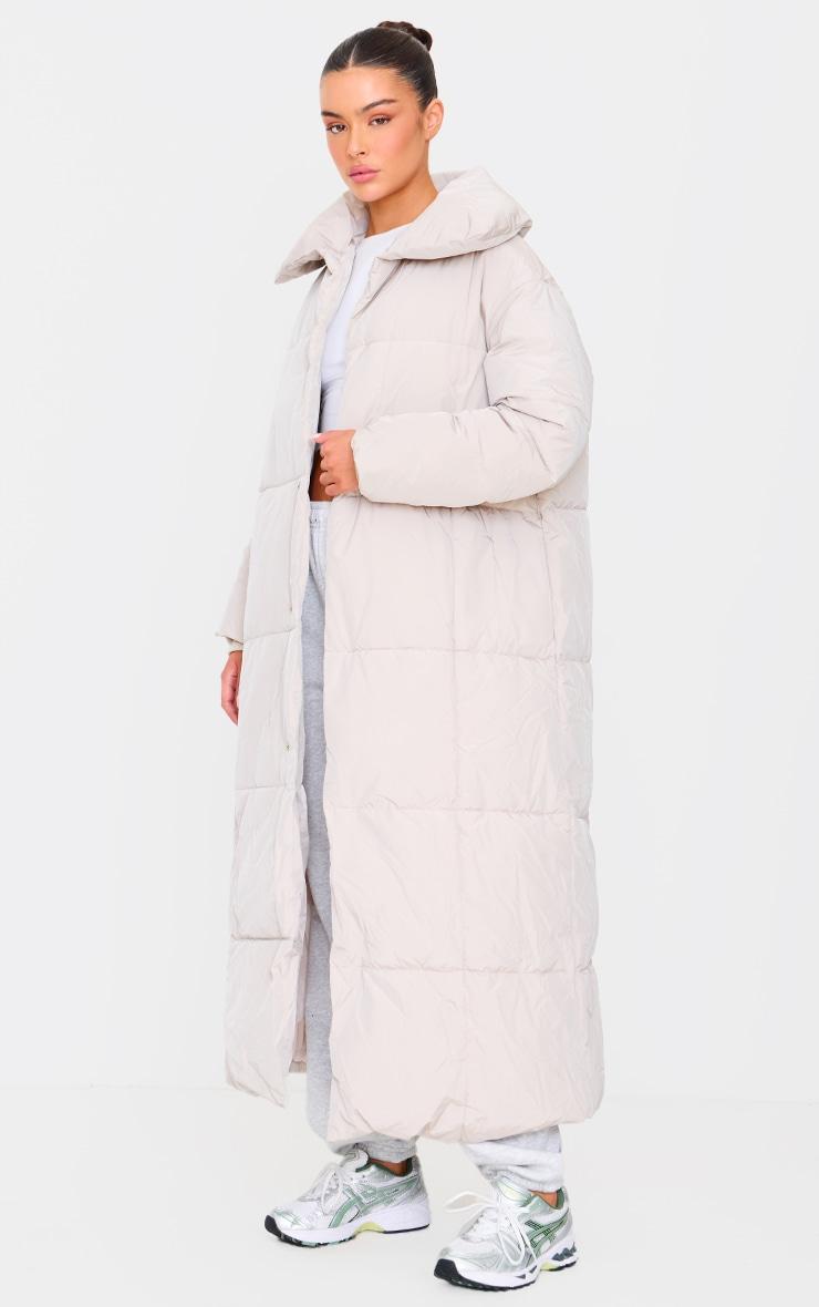 Stone Oversized Square Quilted Maxi Puffer Coat Product Image