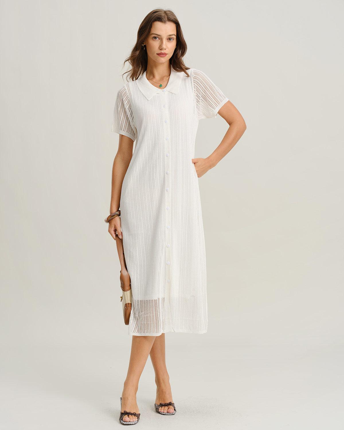 White See Through Button Midi Dress Product Image