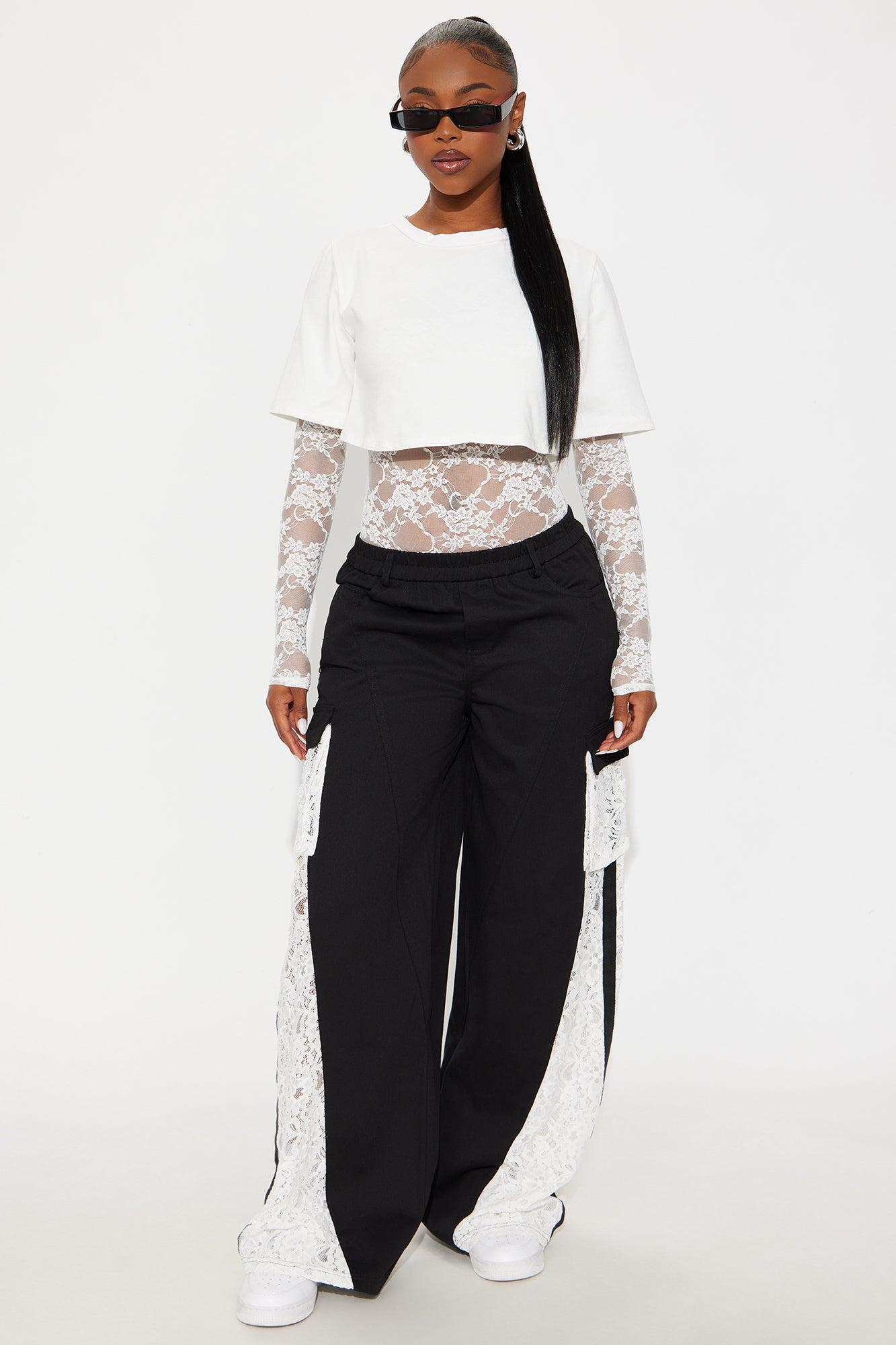 Unmatched Long Sleeve Lace Bodysuit - White Female Product Image