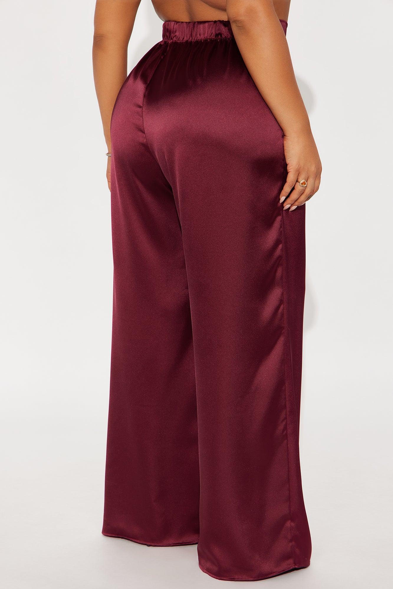 Tone It Down Satin Trouser - Burgundy Female Product Image