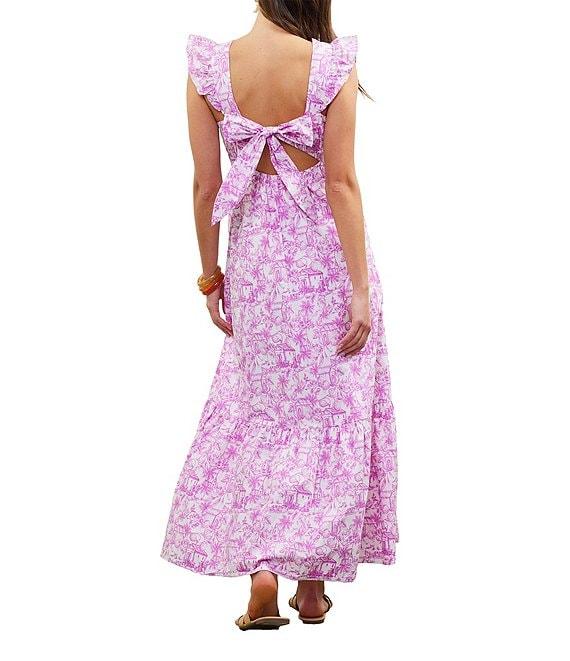 Skies Are Blue Printed V-Neck Flutter Sleeve Tiered Maxi Dress Product Image