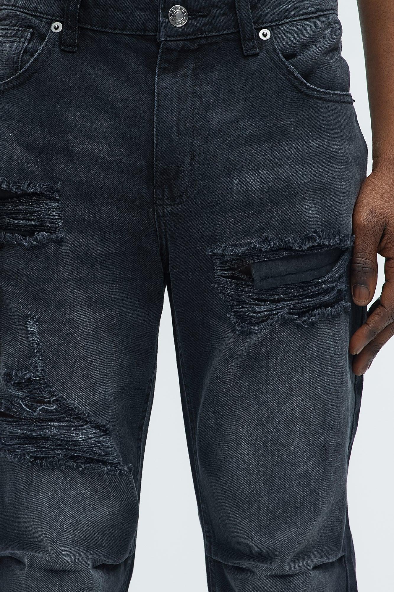 Out And About Ripped Stacked Slim Flare Jeans - Black Wash Product Image