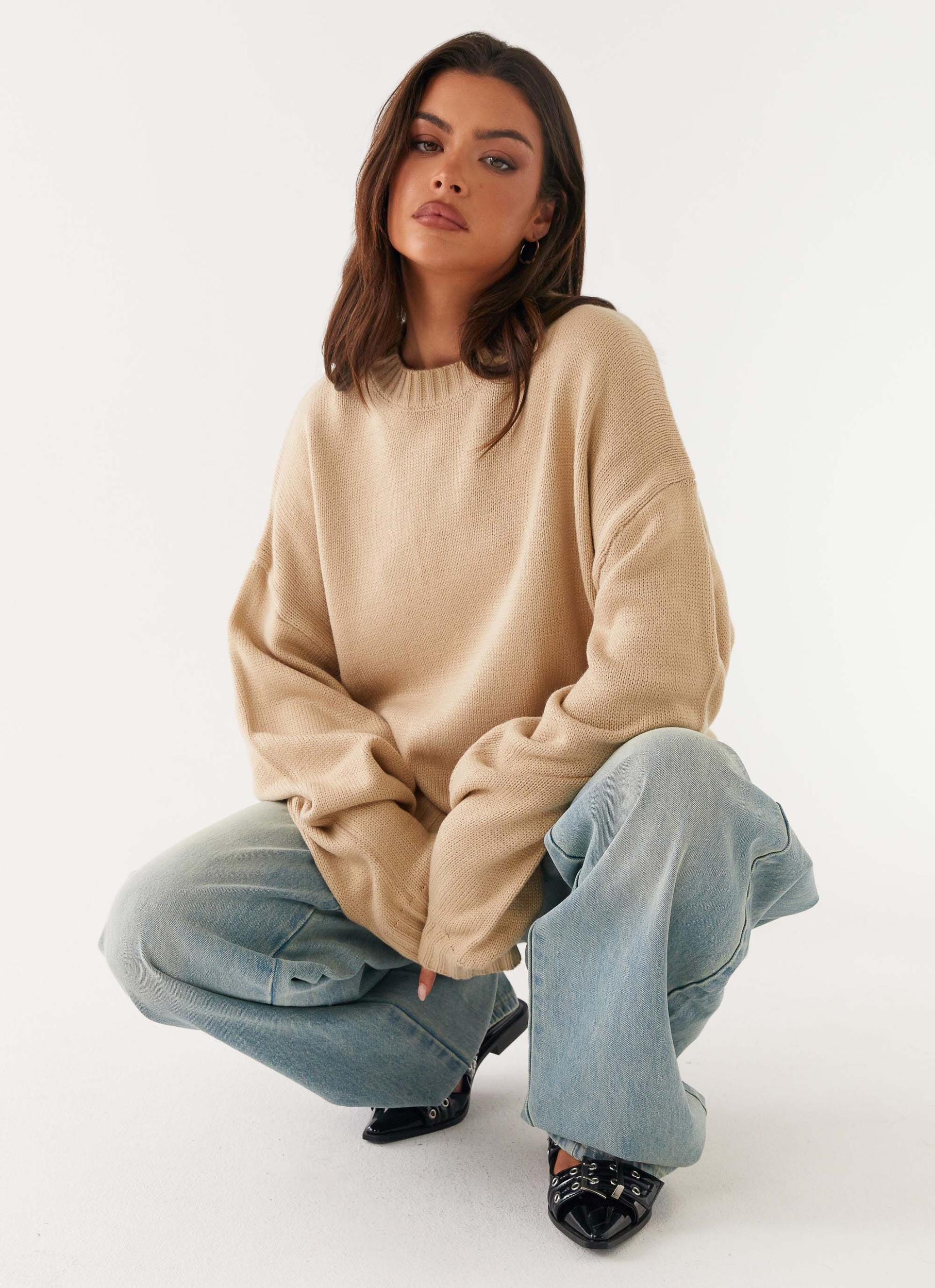 Emma Oversized Sweater - Beige Product Image