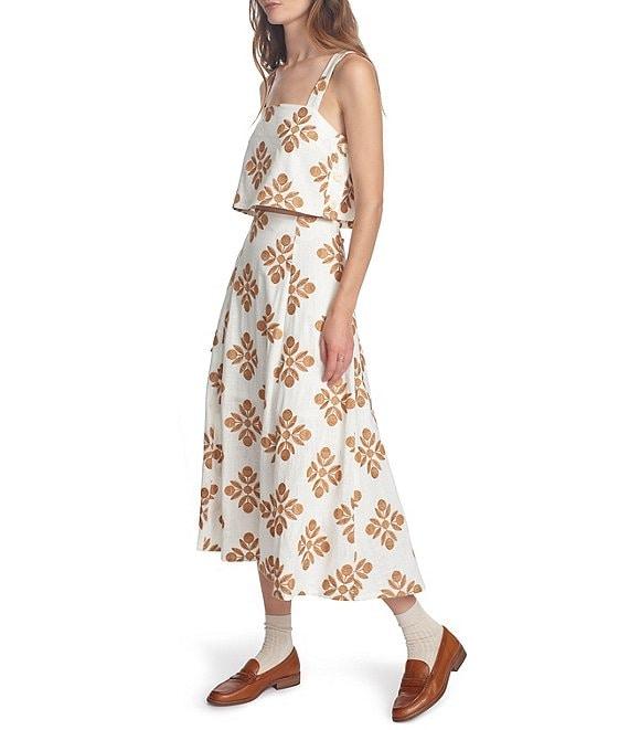 COREY LYNN CALTER Woven Embroidered Pleated A-Line Midi Skirt Product Image