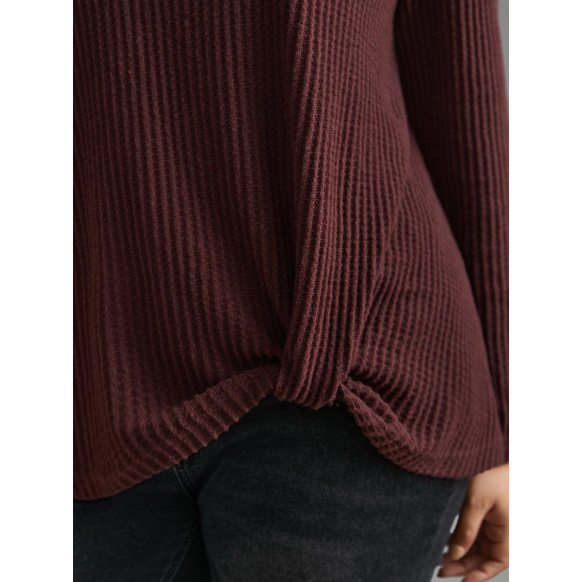 Plus Size Round Neck Waffle Knit Twist Front T-shirt Deepred Women Casual Twist Round Neck Everyday T-shirts BloomChic 28/5X Product Image