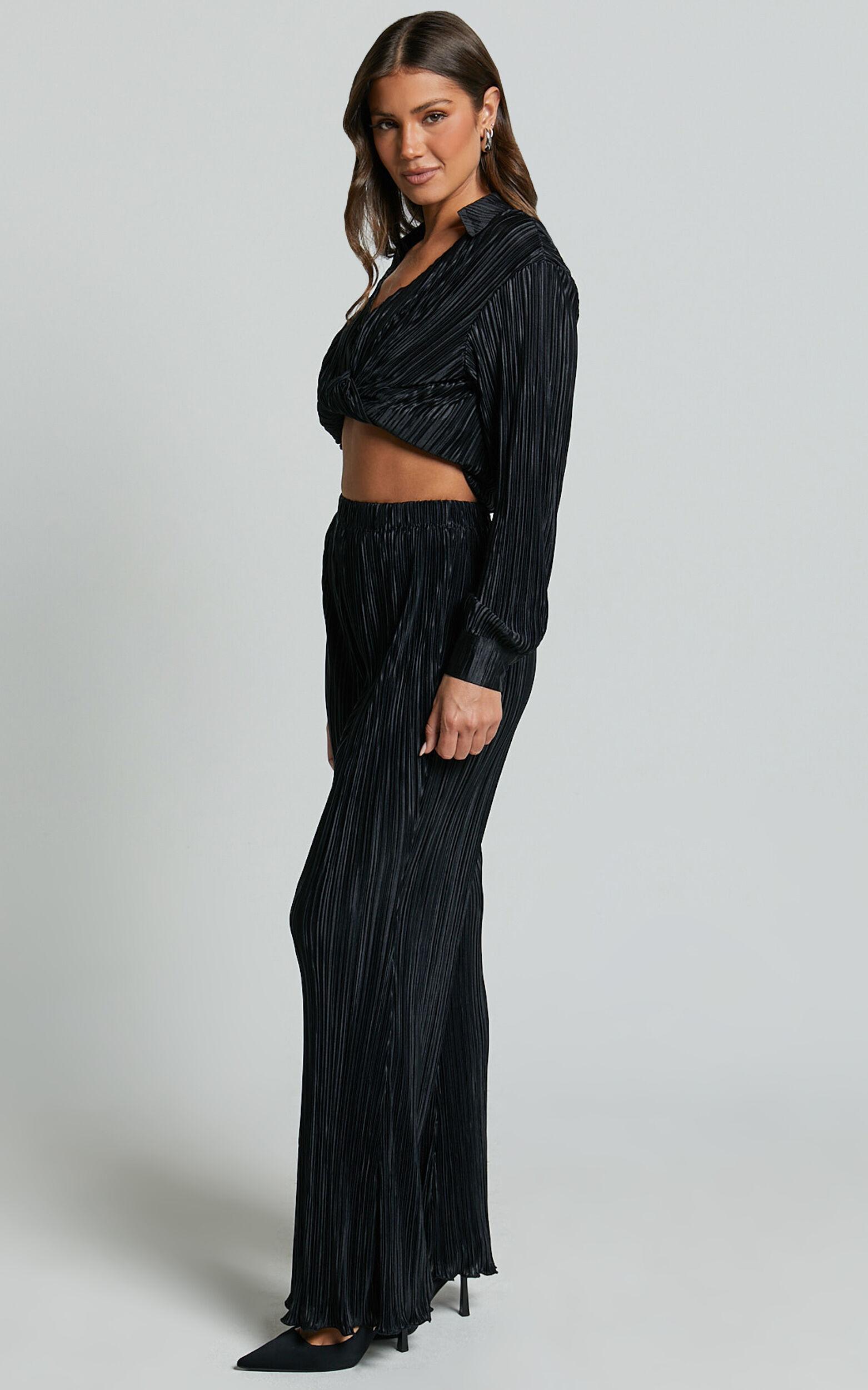 Beca Pants - High Waisted Plisse Flared Pants in Black Product Image