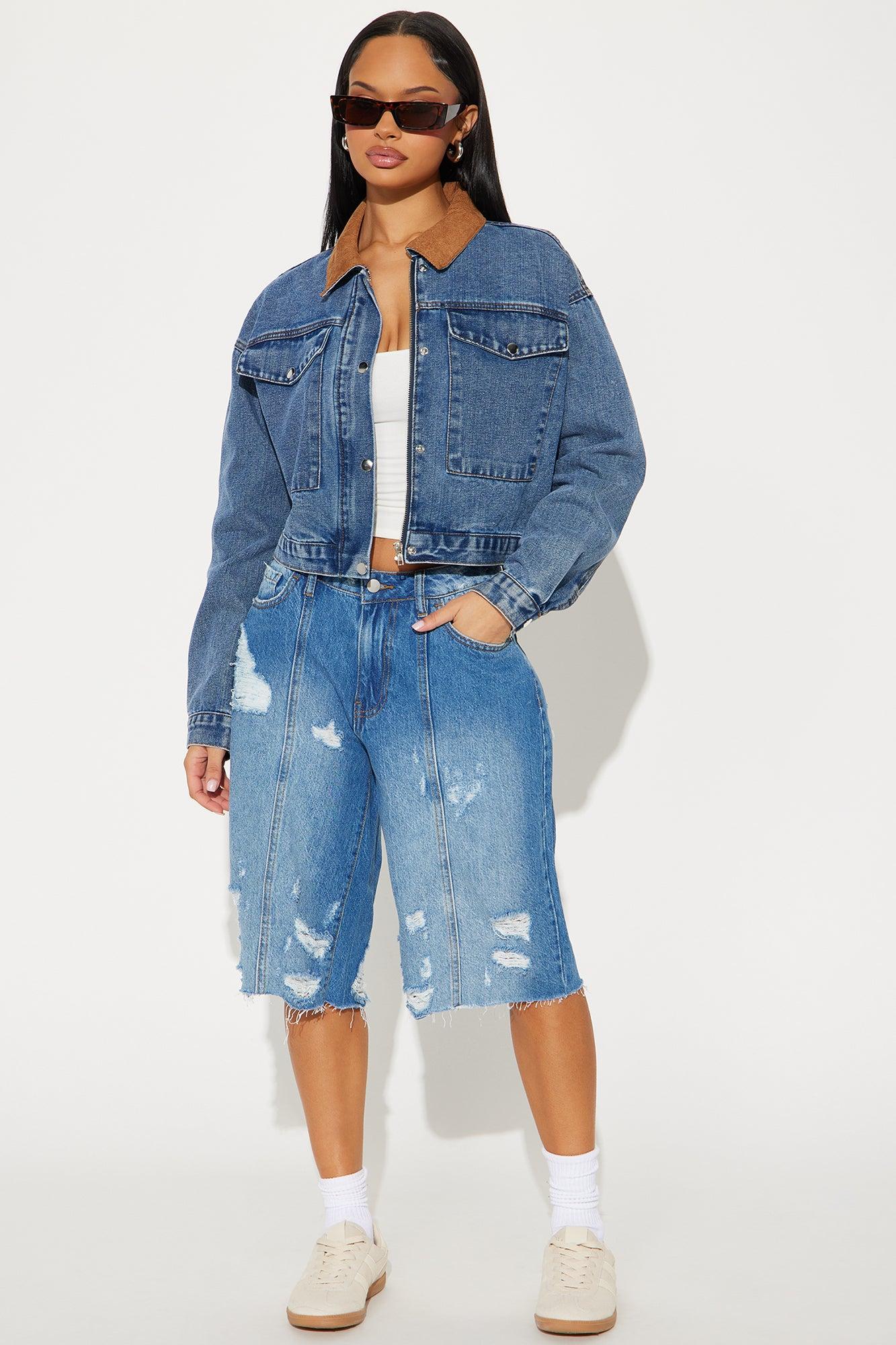 Back In Time Ripped Non Stretch Denim Jorts - Dark Wash Product Image