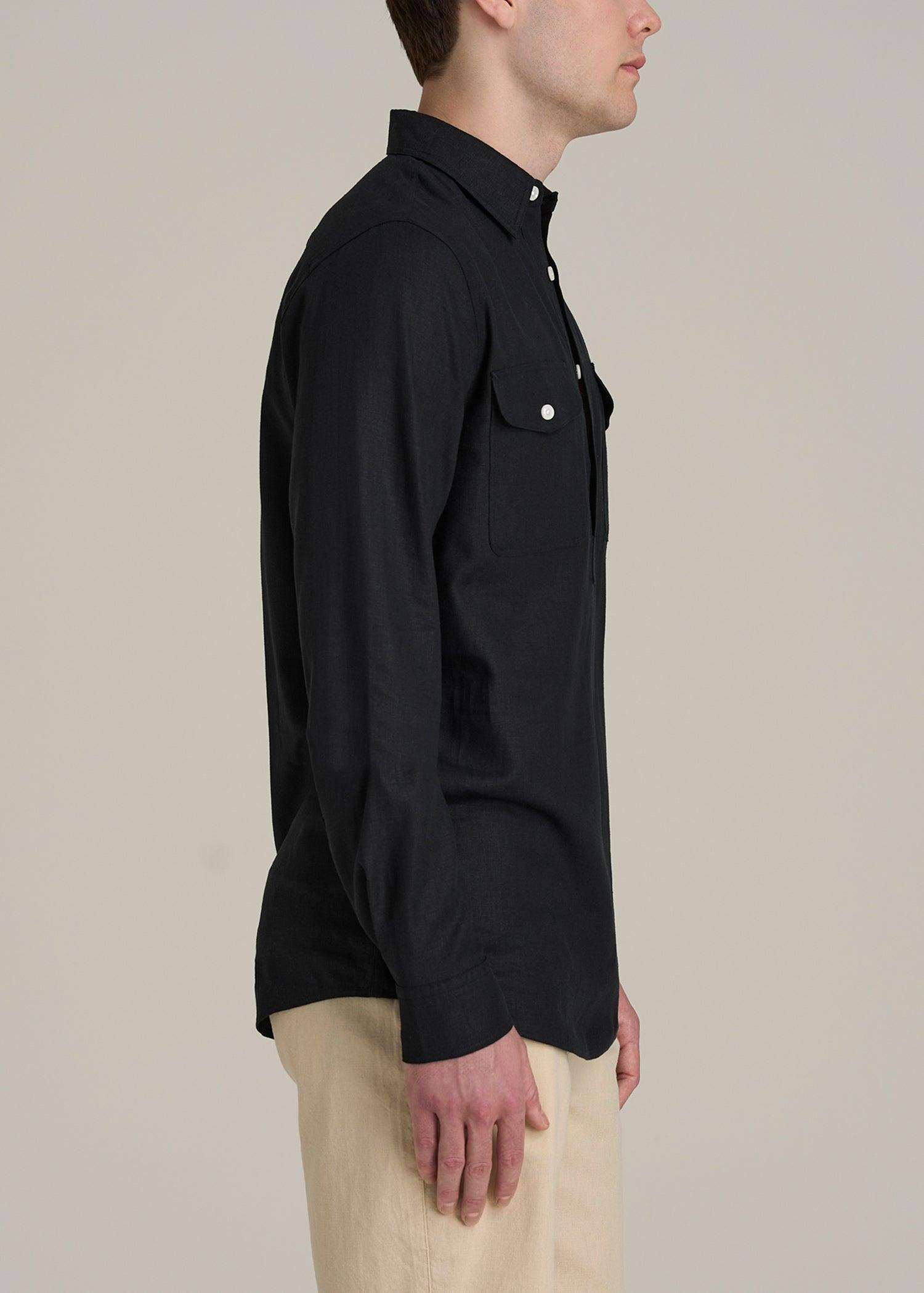Linen Popover Shirt for Tall Men in Black Male Product Image