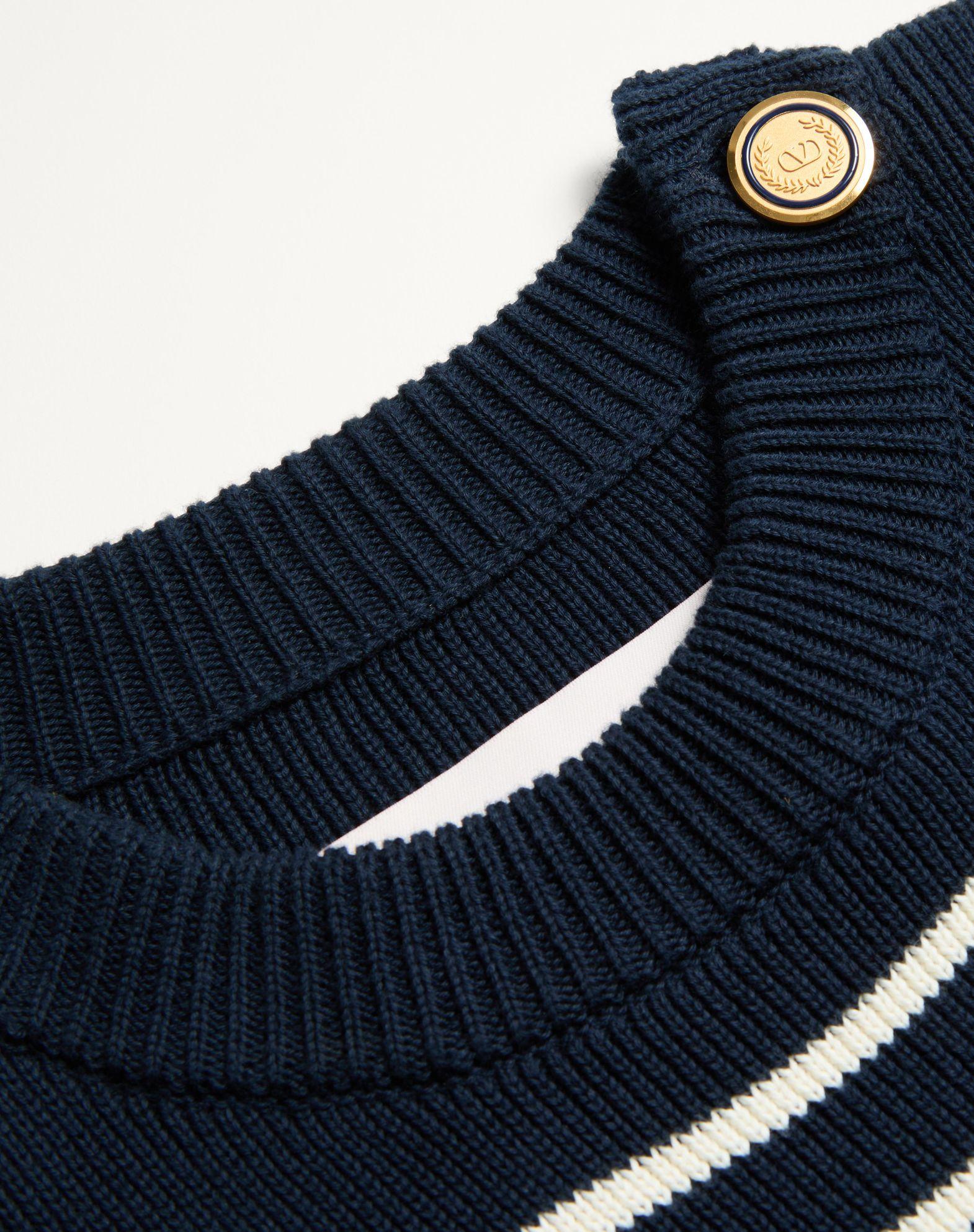 Striped Cotton Crewneck Sweater With Buttons On The Shoulder Product Image