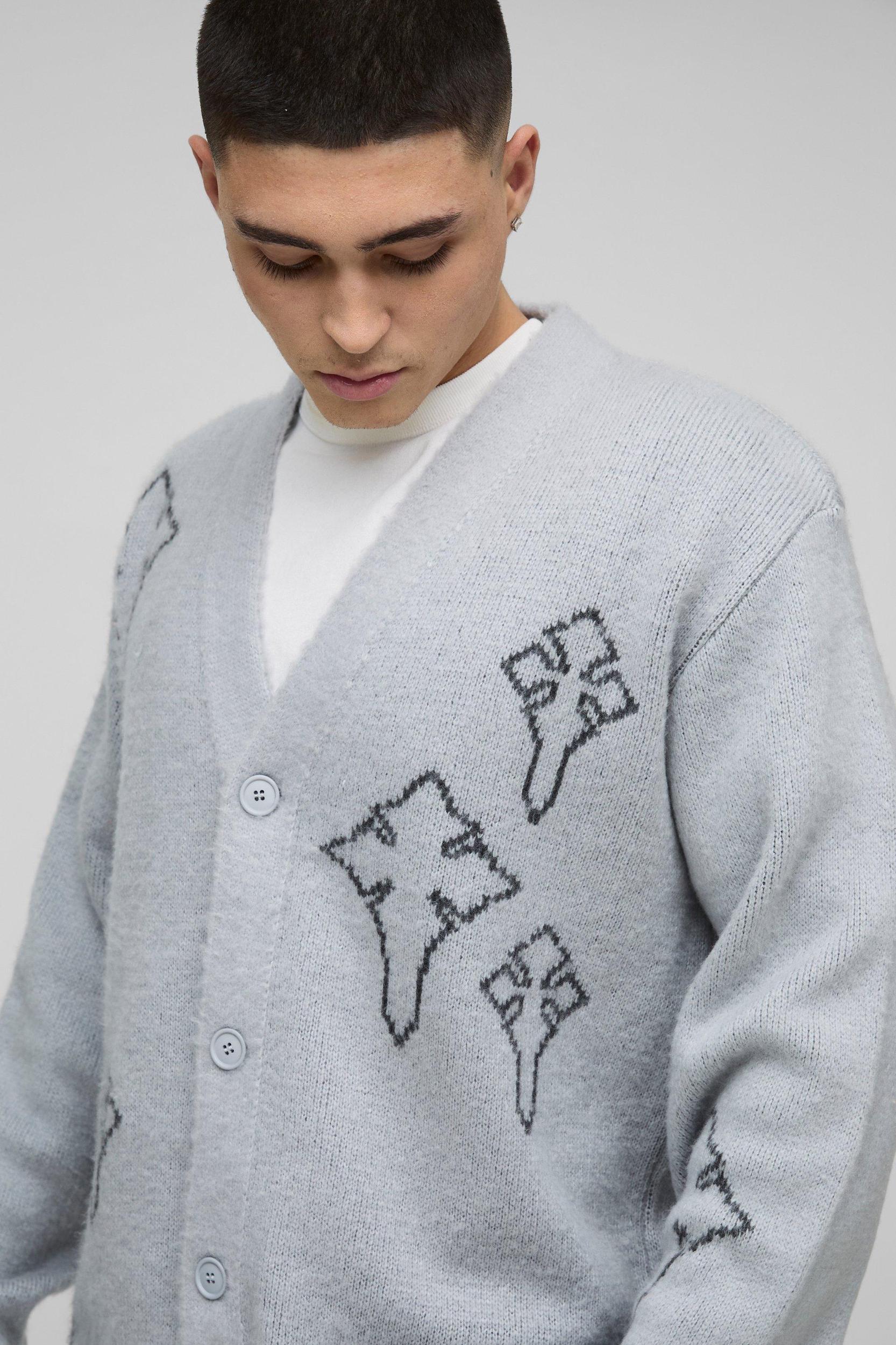 Regular Fit Fluffy Cross Knitted Cardigan | boohooMAN USA Product Image