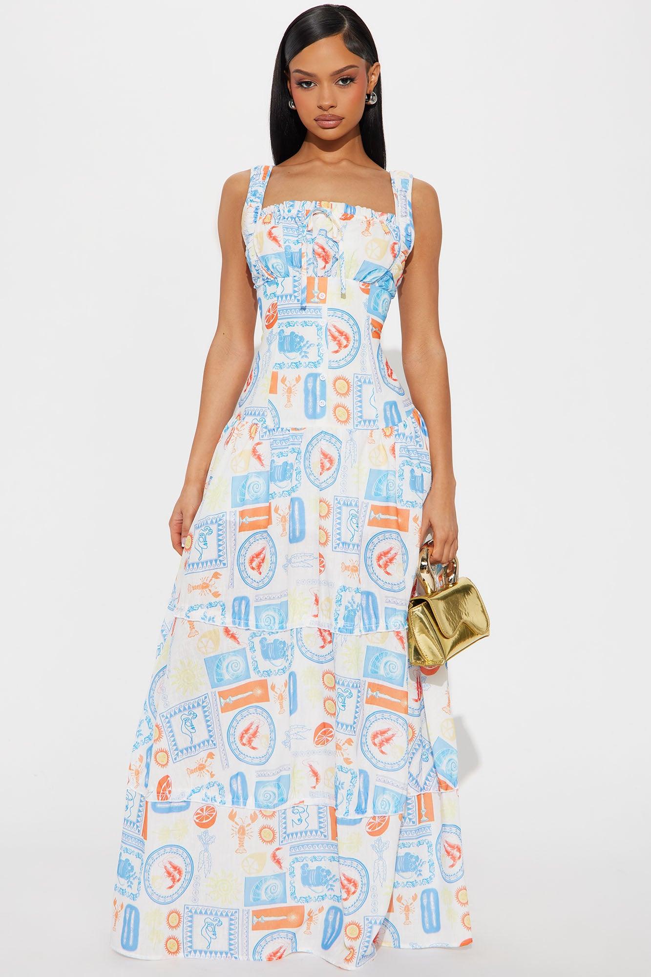 Paradiso Linen Maxi Dress - Blue/combo Product Image
