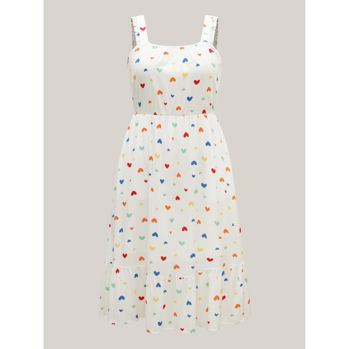 Plus Size Colorful Hearts Print Pockets Midi Dress Ivory Women Square Neck Sleeveless Curvy BloomChic 14-16/1X Product Image