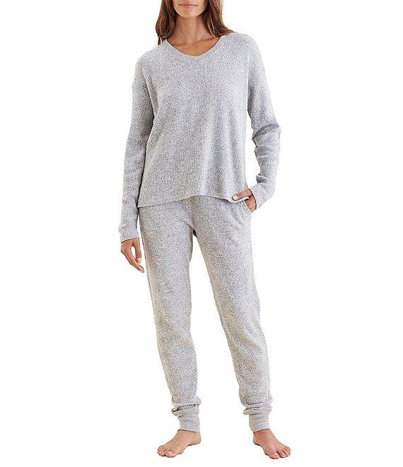 Papinelle Waffle Textured Long Sleeve V-Neck Knit Coordinating Lounge Set Product Image