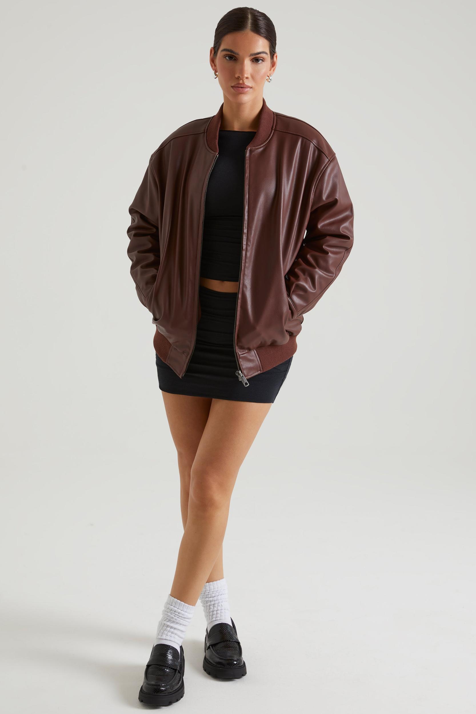 Faux Leather Jacket in Brown Product Image
