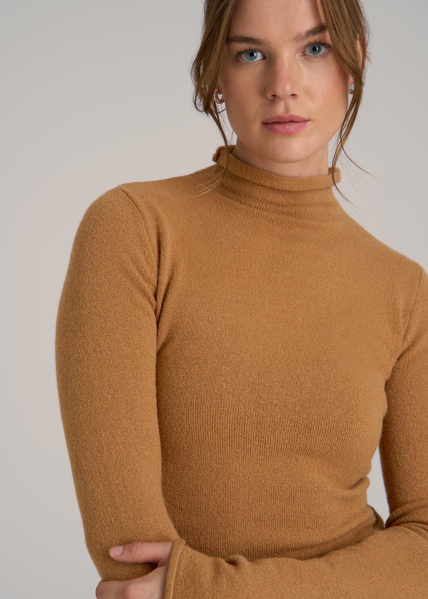 Rolled Mock Neck Sweater for Tall Women in Caramel Female Product Image