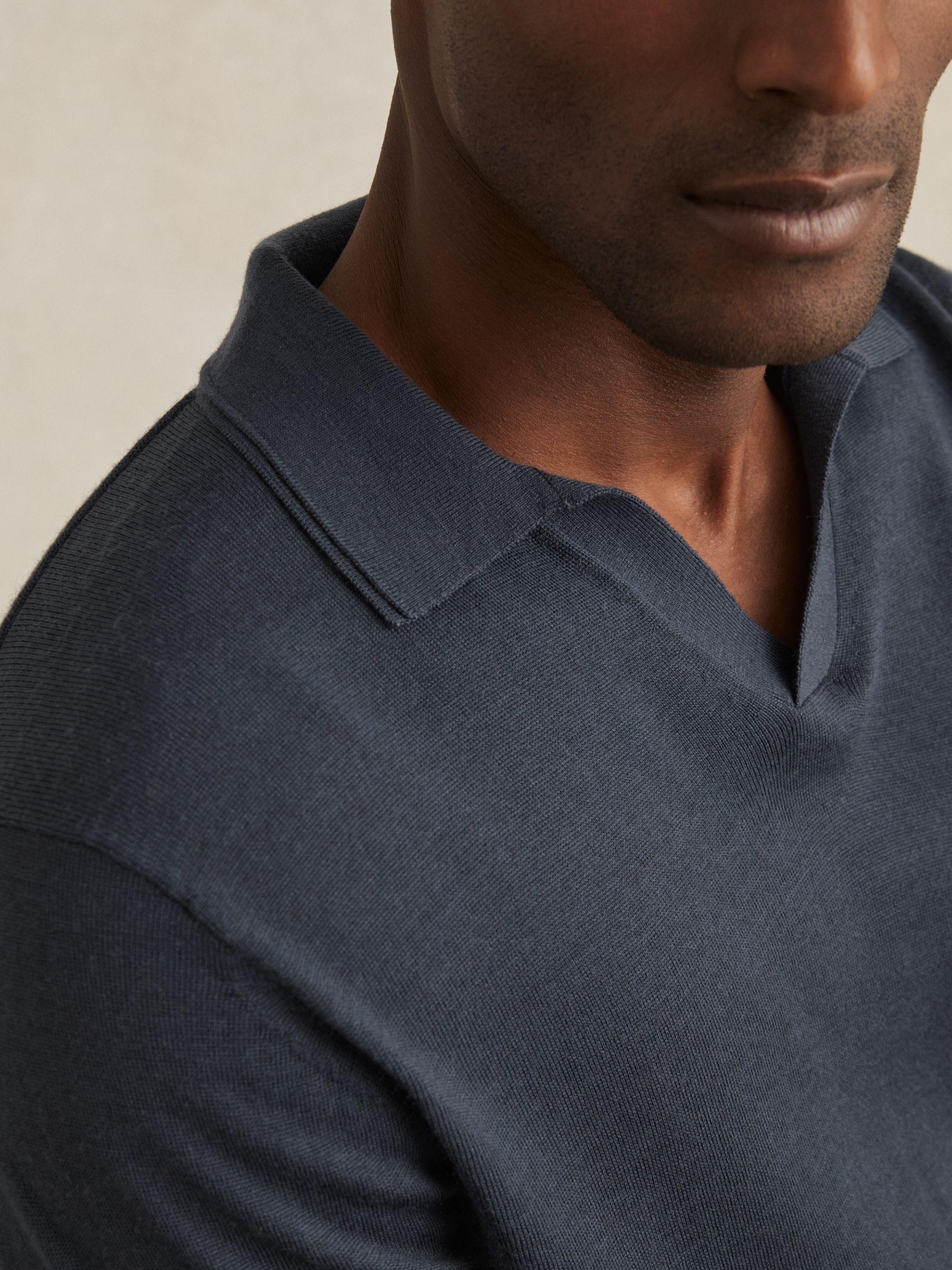 Merino Wool Open-Collar Polo Shirt in Midnight Navy Product Image