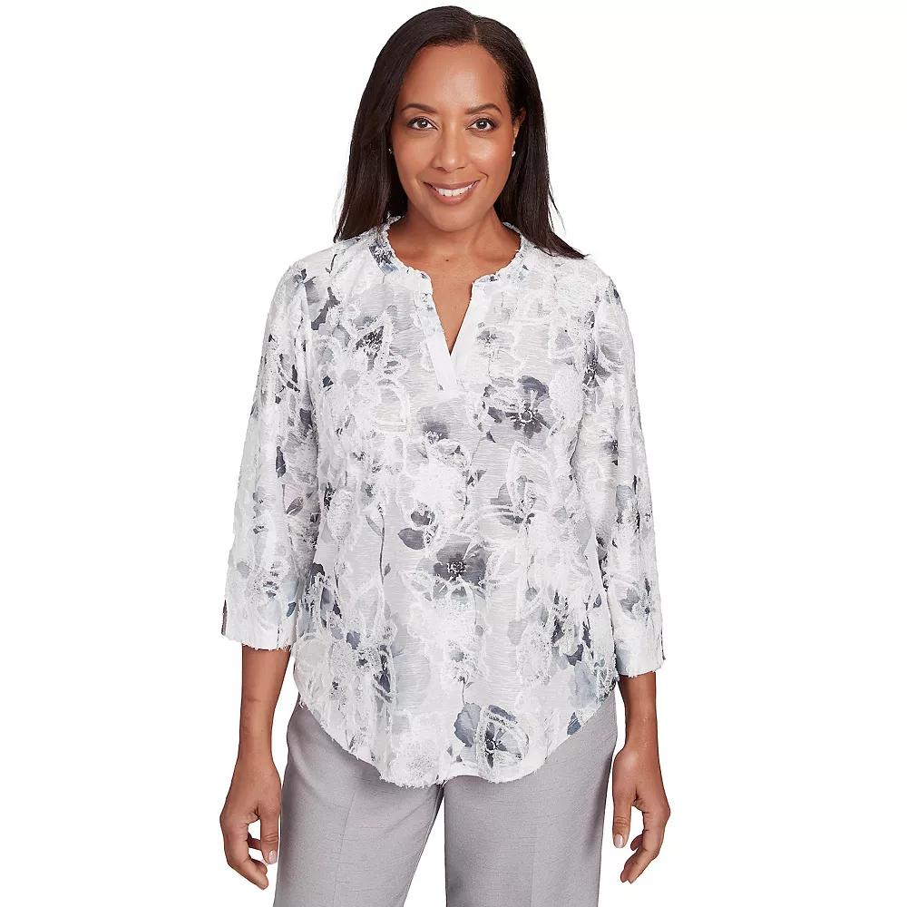 Women's Alfred Dunner Monotone Floral Jacquard Top, Size: Large, Dove Gray Product Image