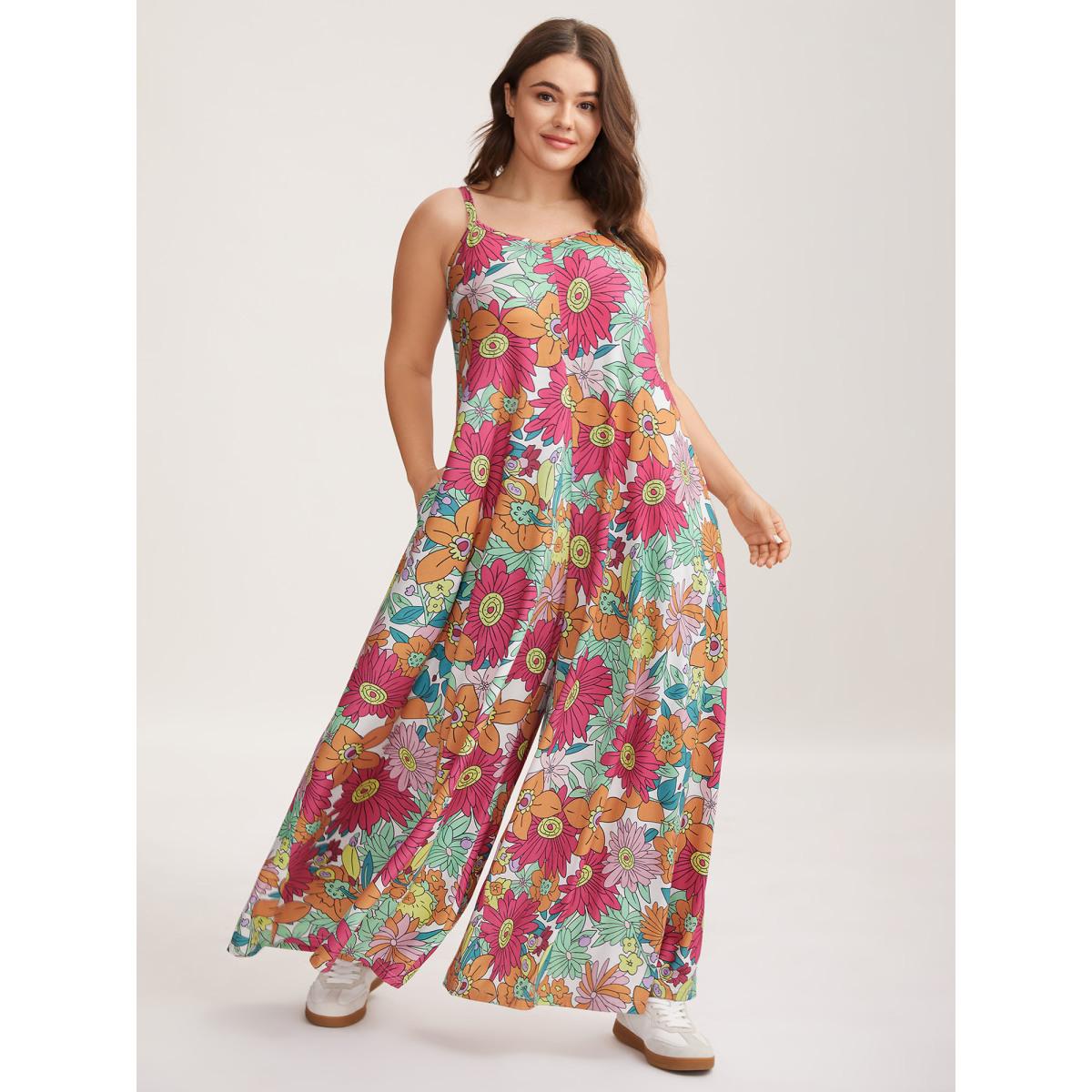 Plus Size Multicolor Vivid Groove Stretchy Adjustable Jumpsuit Women Playful Sleeveless Non Casual Loose Jumpsuits BloomChic 10/M Product Image