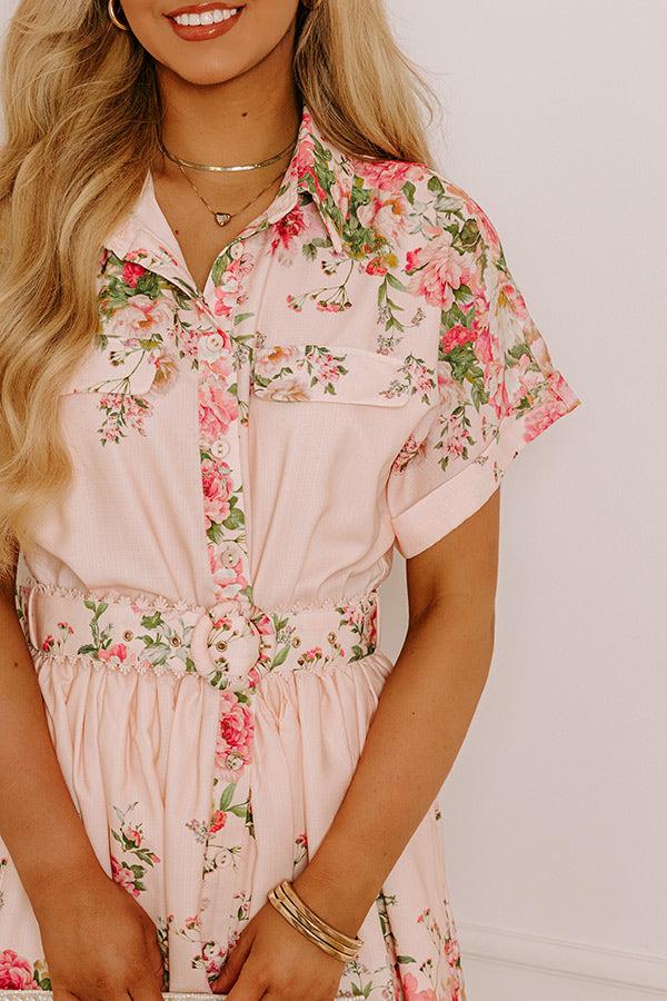 Garden Party Chic Button Down Mini Dress in Peach Product Image