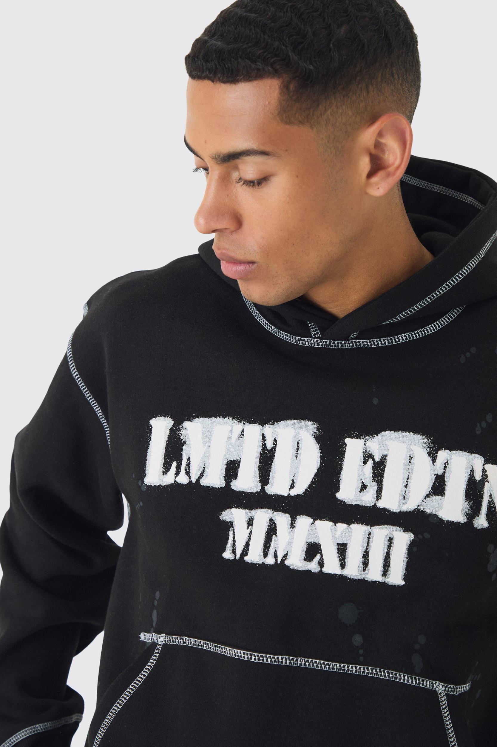 Oversized Boxy Contrast Stitch Paint Splatter Printed Tracksuit | boohooMAN USA Product Image